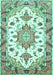 Machine Washable Medallion Turquoise Traditional Area Rugs, wshtr4736turq