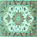 Square Machine Washable Medallion Turquoise Traditional Area Rugs, wshtr4736turq