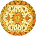 Round Machine Washable Medallion Yellow Traditional Rug, wshtr4736yw