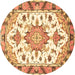 Round Medallion Brown Traditional Rug, tr4736brn