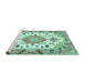 Sideview of Machine Washable Medallion Turquoise Traditional Area Rugs, wshtr4736turq