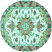 Round Machine Washable Medallion Turquoise Traditional Area Rugs, wshtr4736turq