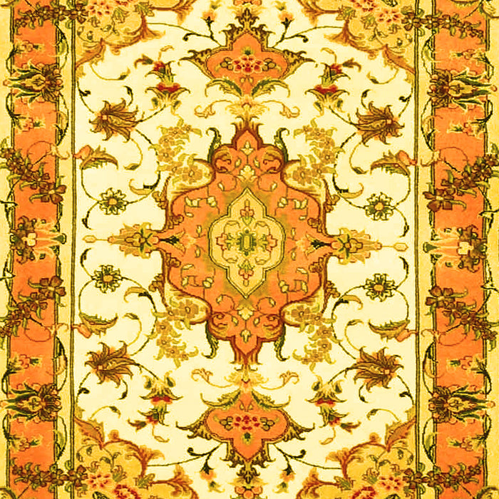 Machine Washable Medallion Yellow Traditional Rug, wshtr4736yw