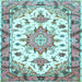 Square Medallion Light Blue Traditional Rug, tr4736lblu