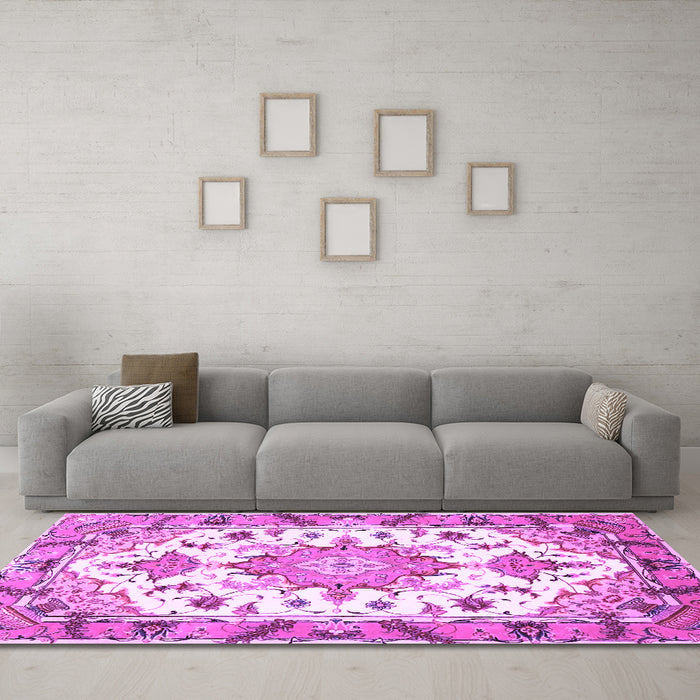 Machine Washable Medallion Purple Traditional Area Rugs in a Living Room, wshtr4736pur