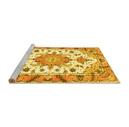 Sideview of Machine Washable Medallion Yellow Traditional Rug, wshtr4736yw