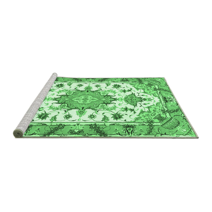 Sideview of Machine Washable Medallion Emerald Green Traditional Area Rugs, wshtr4736emgrn