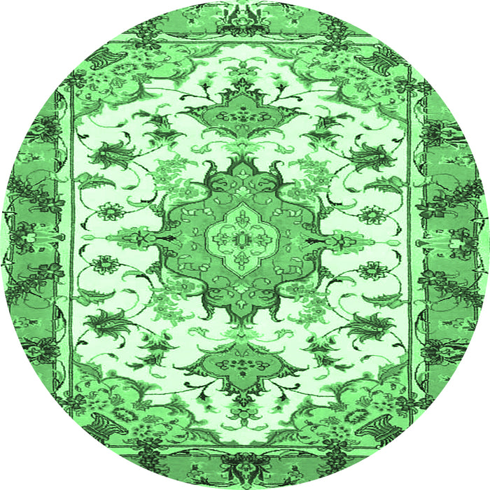 Round Machine Washable Medallion Emerald Green Traditional Area Rugs, wshtr4736emgrn