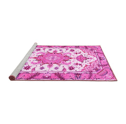 Sideview of Machine Washable Medallion Pink Traditional Rug, wshtr4736pnk