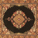 Square Machine Washable Medallion Brown Traditional Rug, wshtr4737brn