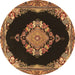 Round Medallion Brown Traditional Rug, tr4737brn