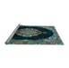 Sideview of Machine Washable Medallion Light Blue Traditional Rug, wshtr4737lblu