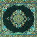 Square Medallion Turquoise Traditional Rug, tr4737turq