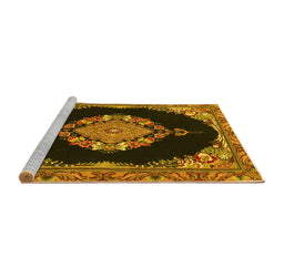 Sideview of Machine Washable Medallion Yellow Traditional Rug, wshtr4737yw