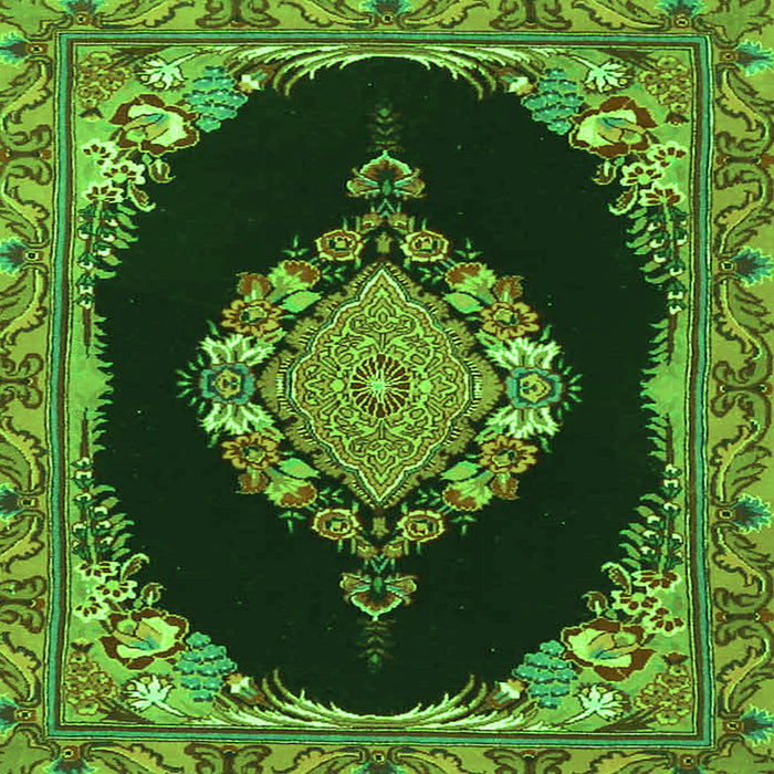 Serging Thickness of Medallion Green Traditional Rug, tr4737grn