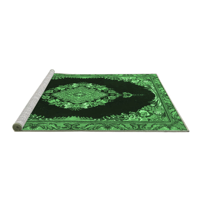Sideview of Machine Washable Medallion Emerald Green Traditional Area Rugs, wshtr4737emgrn