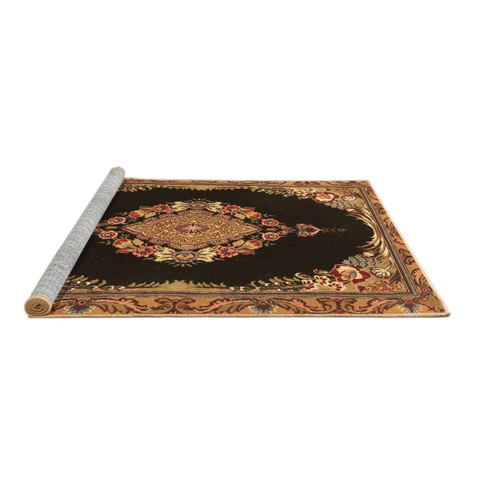 Sideview of Machine Washable Medallion Brown Traditional Rug, wshtr4737brn