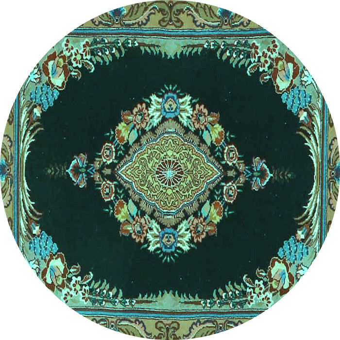 Round Medallion Turquoise Traditional Rug, tr4737turq