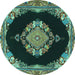 Round Medallion Turquoise Traditional Rug, tr4737turq