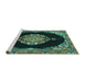 Sideview of Machine Washable Medallion Turquoise Traditional Area Rugs, wshtr4737turq