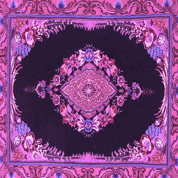 Square Machine Washable Medallion Purple Traditional Area Rugs, wshtr4737pur