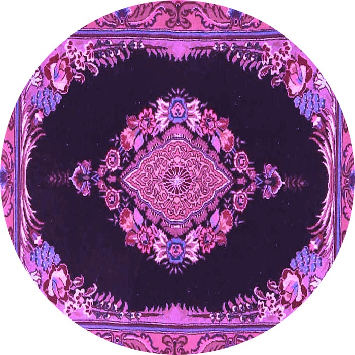 Round Machine Washable Medallion Purple Traditional Area Rugs, wshtr4737pur