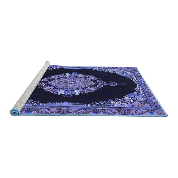 Sideview of Machine Washable Medallion Blue Traditional Rug, wshtr4737blu