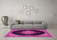 Machine Washable Medallion Pink Traditional Rug, wshtr4737pnk