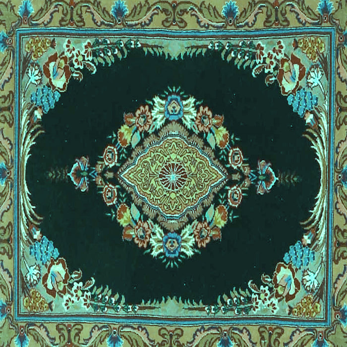 Square Machine Washable Medallion Turquoise Traditional Area Rugs, wshtr4737turq