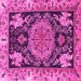 Square Machine Washable Medallion Pink Traditional Rug, wshtr4738pnk