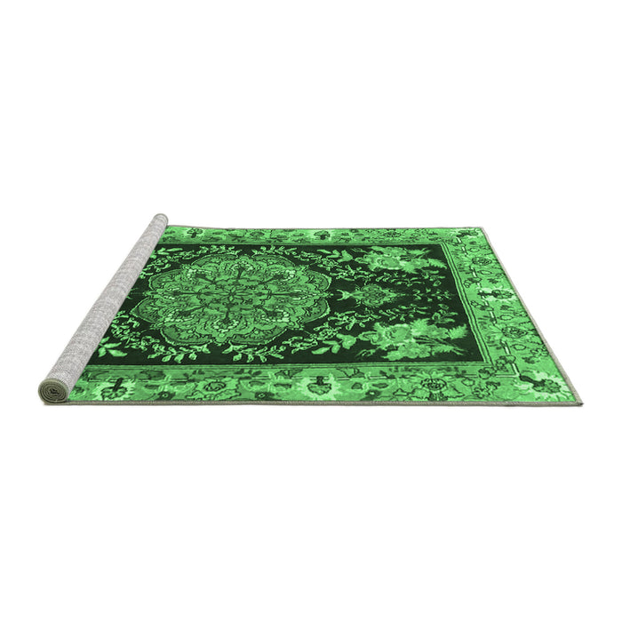 Sideview of Machine Washable Medallion Emerald Green Traditional Area Rugs, wshtr4738emgrn