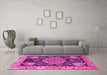 Machine Washable Medallion Pink Traditional Rug in a Living Room, wshtr4738pnk