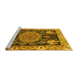 Sideview of Machine Washable Medallion Yellow Traditional Rug, wshtr4738yw