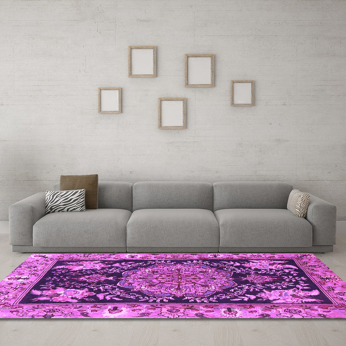 Machine Washable Medallion Purple Traditional Area Rugs in a Living Room, wshtr4738pur