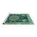 Sideview of Machine Washable Medallion Turquoise Traditional Area Rugs, wshtr4738turq