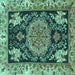 Square Machine Washable Medallion Turquoise Traditional Area Rugs, wshtr4738turq