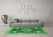 Machine Washable Medallion Emerald Green Traditional Area Rugs in a Living Room,, wshtr4738emgrn