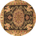 Round Machine Washable Medallion Brown Traditional Rug, wshtr4738brn