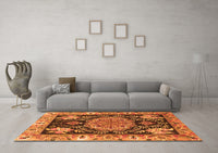 Machine Washable Medallion Orange Traditional Rug, wshtr4738org