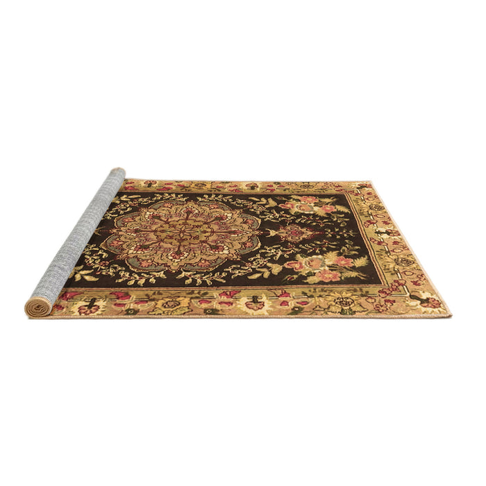 Sideview of Machine Washable Medallion Brown Traditional Rug, wshtr4738brn