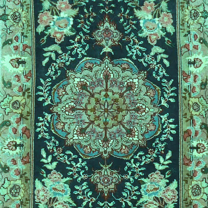 Machine Washable Medallion Turquoise Traditional Area Rugs, wshtr4738turq