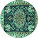 Round Medallion Turquoise Traditional Rug, tr4738turq