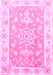 Machine Washable Medallion Pink Traditional Rug, wshtr4739pnk