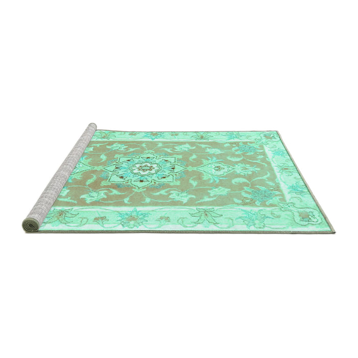 Sideview of Machine Washable Medallion Turquoise Traditional Area Rugs, wshtr4739turq