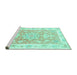 Sideview of Machine Washable Medallion Turquoise Traditional Area Rugs, wshtr4739turq