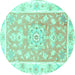 Round Machine Washable Medallion Turquoise Traditional Area Rugs, wshtr4739turq