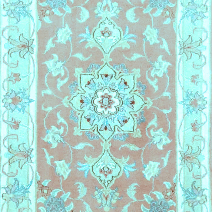 Machine Washable Medallion Light Blue Traditional Rug, wshtr4739lblu