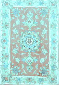 Medallion Light Blue Traditional Rug, tr4739lblu