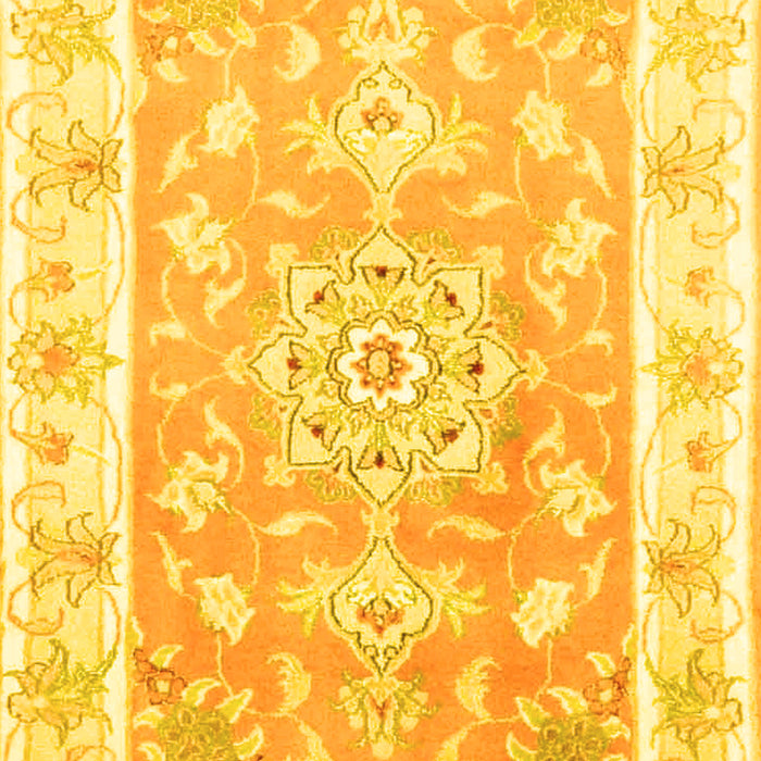 Machine Washable Medallion Yellow Traditional Rug, wshtr4739yw