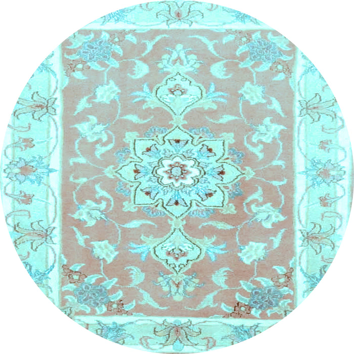 Round Medallion Light Blue Traditional Rug, tr4739lblu
